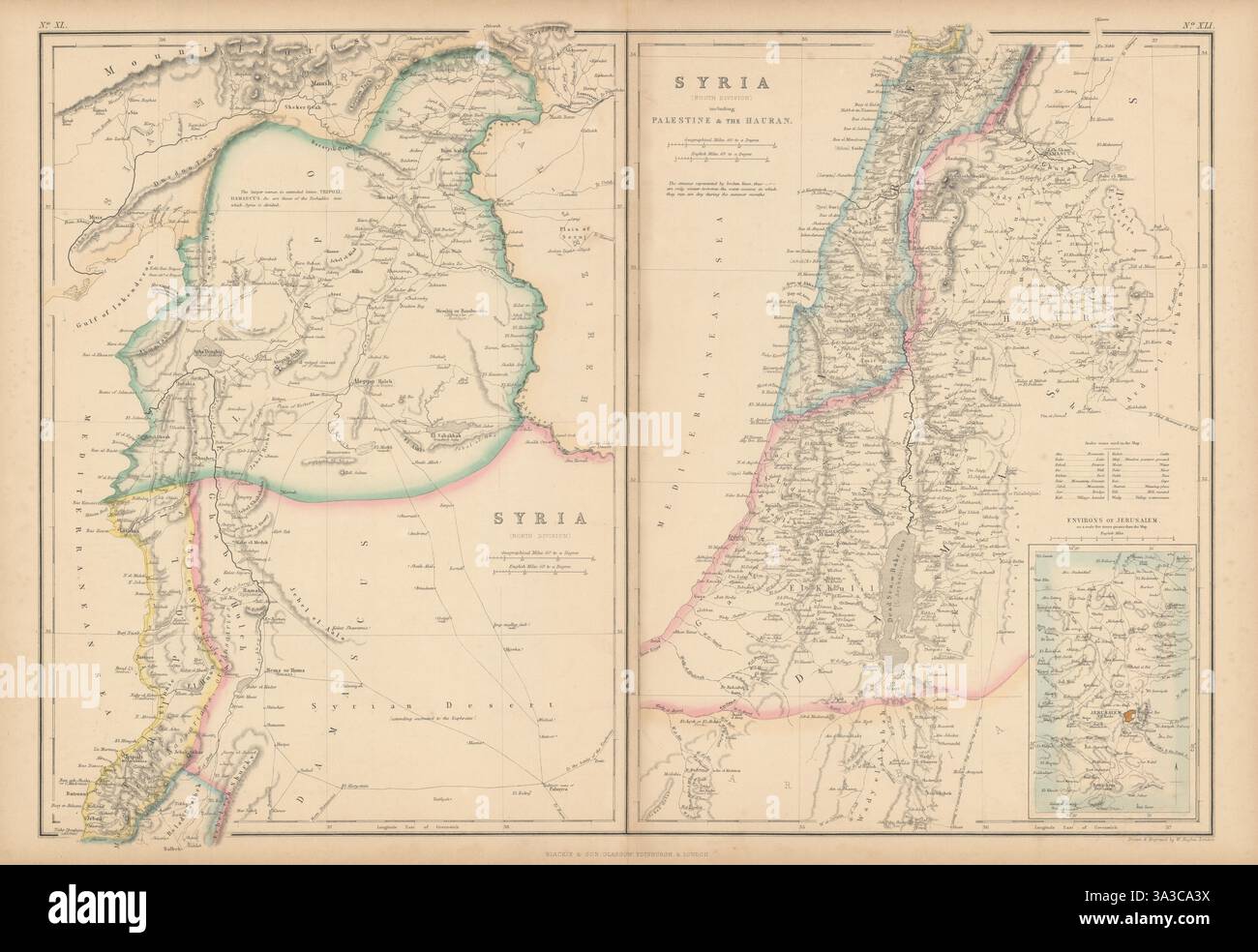 Syria including Palestine & the Hauran. Lebanon Beirut Israel. HUGHES 1860 map Stock Photo