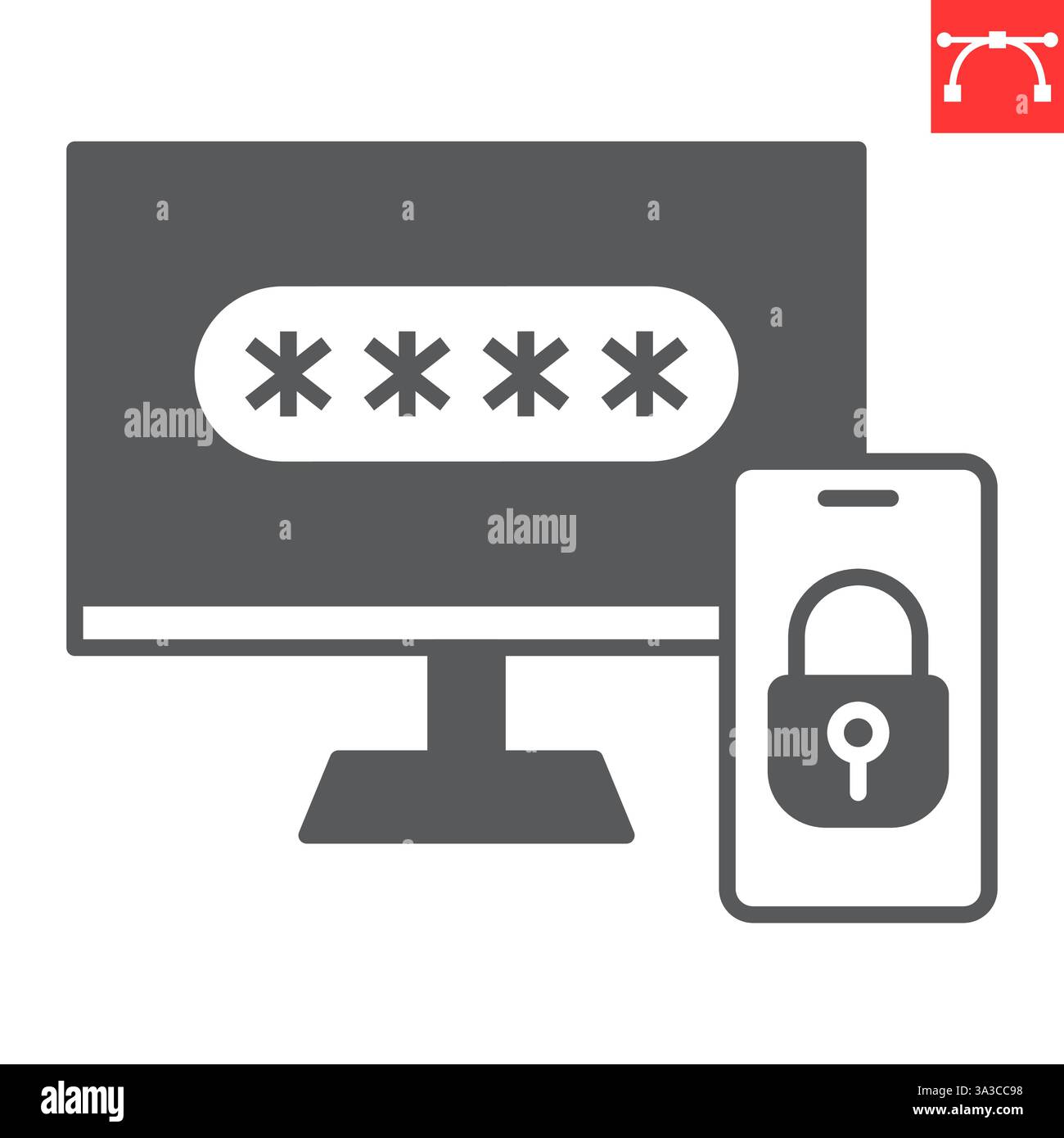 Two step authentication glyph icon, security and protection, 2FA two factor authentication vector icon, vector graphics, editable stroke solid sign, e Stock Vector