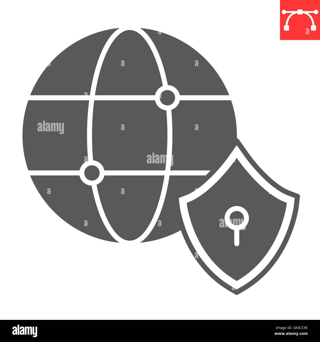 Globe with padlock glyph icon, security and vpn, network security vector icon, vector graphics, editable stroke solid sign, eps 10. Stock Vector