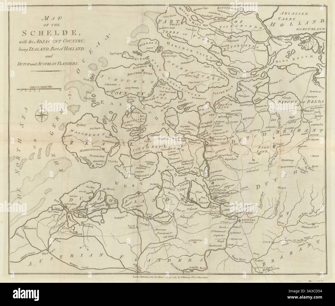 Map of the Schelde with the Adjacent Country… by John Lodge. Zeeland 1785 Stock Photo