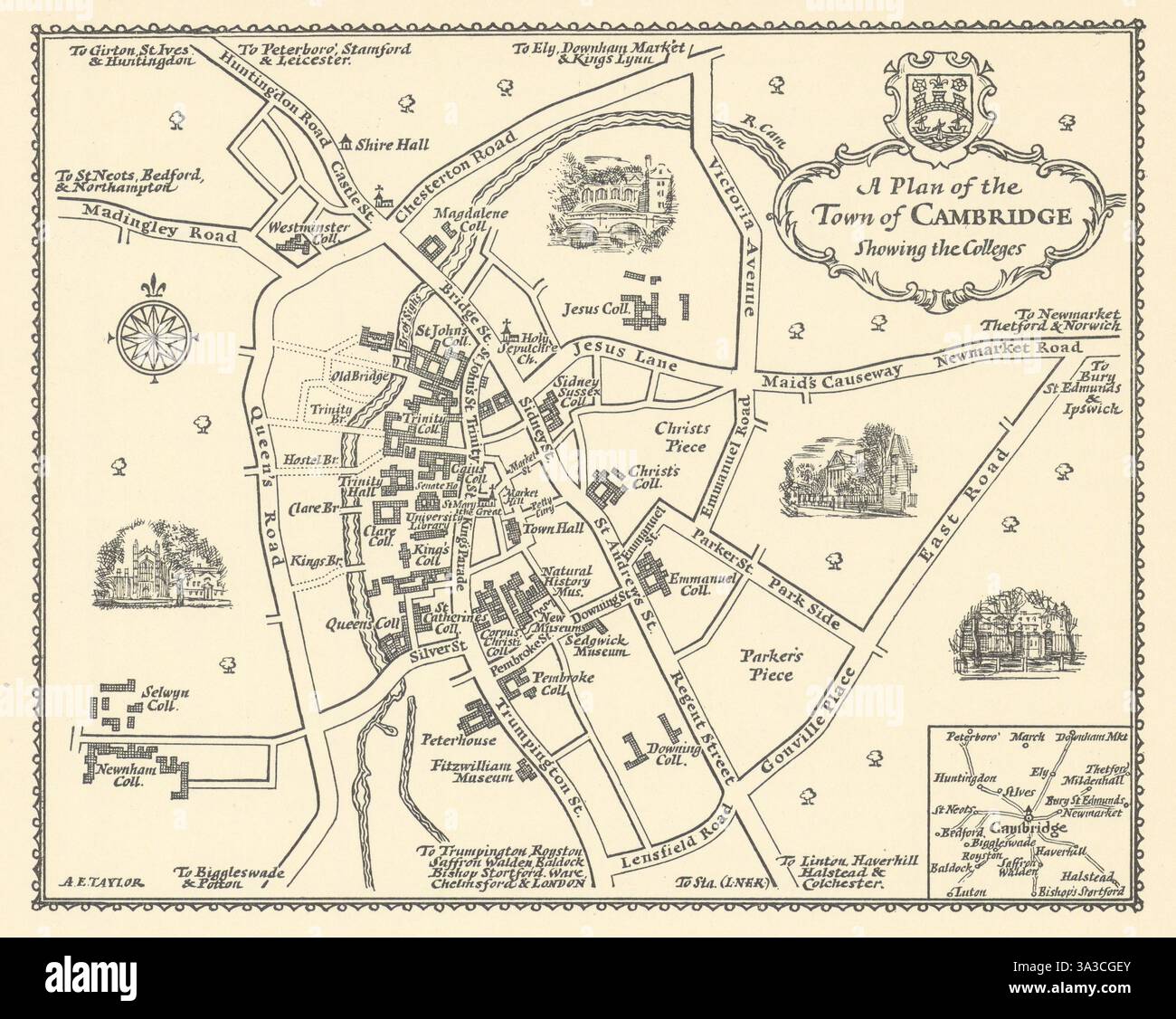 A plan of the Town of Cambridge Showing the Colleges by A.E. Taylor ...