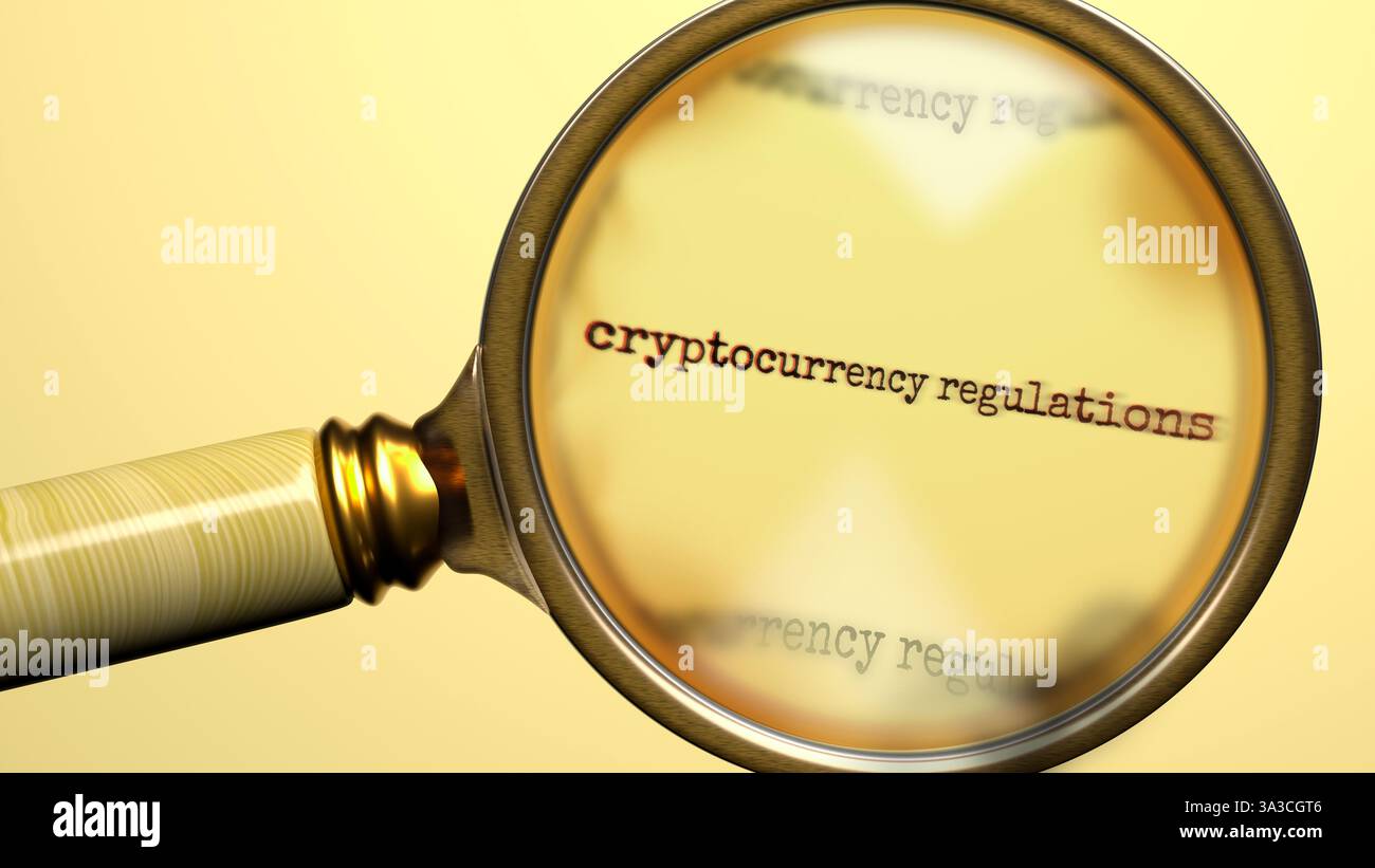 Cryptocurrency regulations under magnifying glass search hi-res stock ...