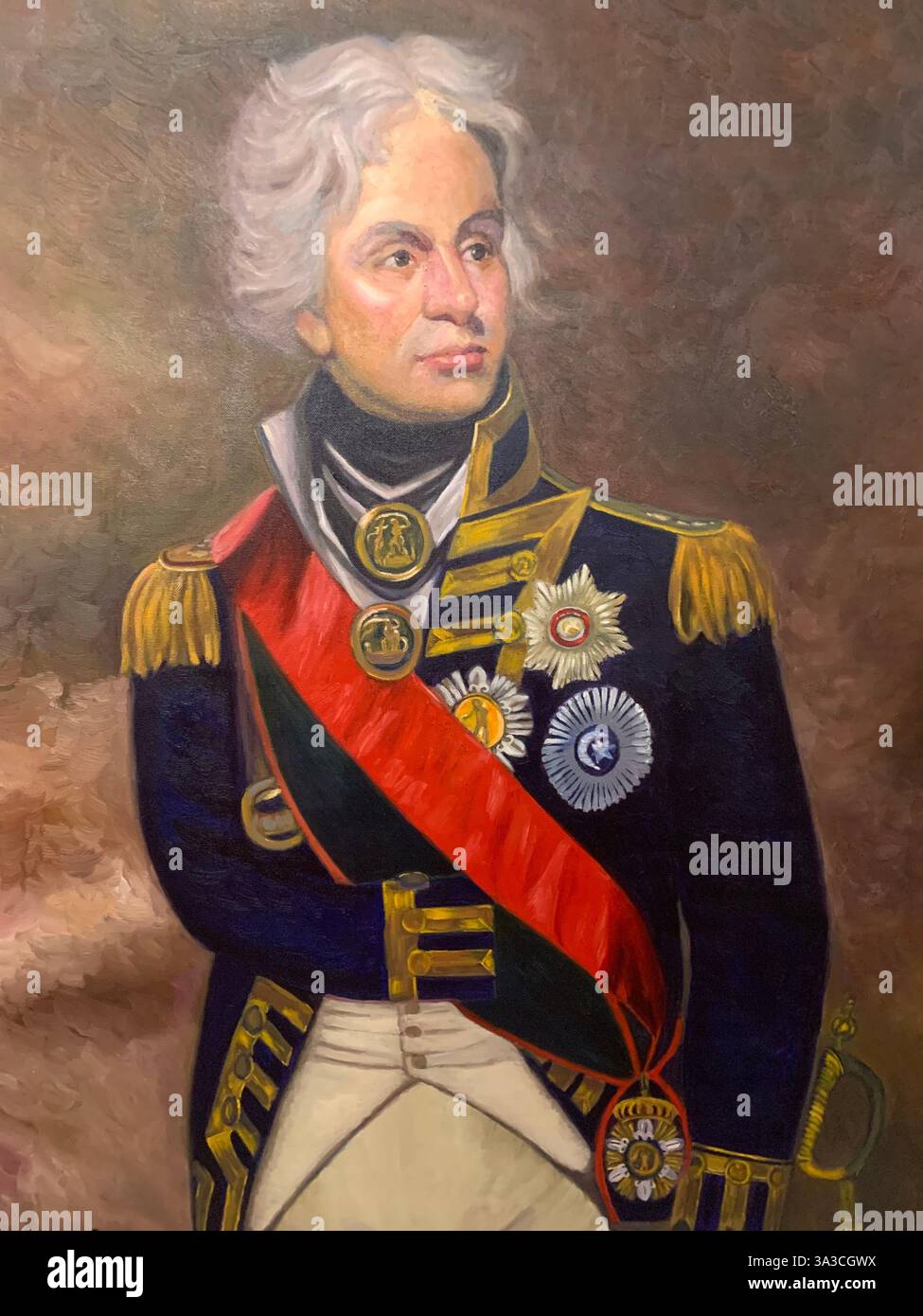 Admiral Lord Nelson in uniform in the museum in Tenerife Canary Islands Spain posh naval navy ship commander British flag ship battle lost arm - Smartphone Captured Stock Image