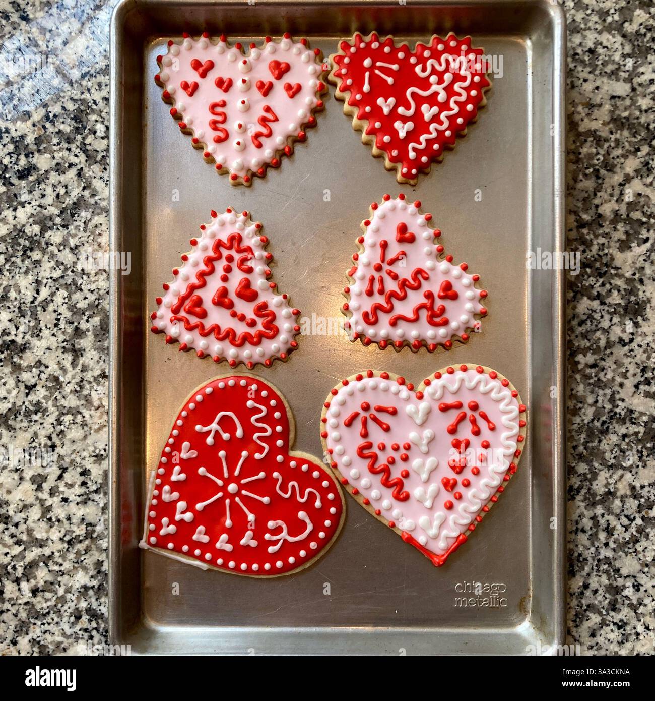 A tray of homemade Valentine's Day cookies. - Smartphone Captured Stock Image