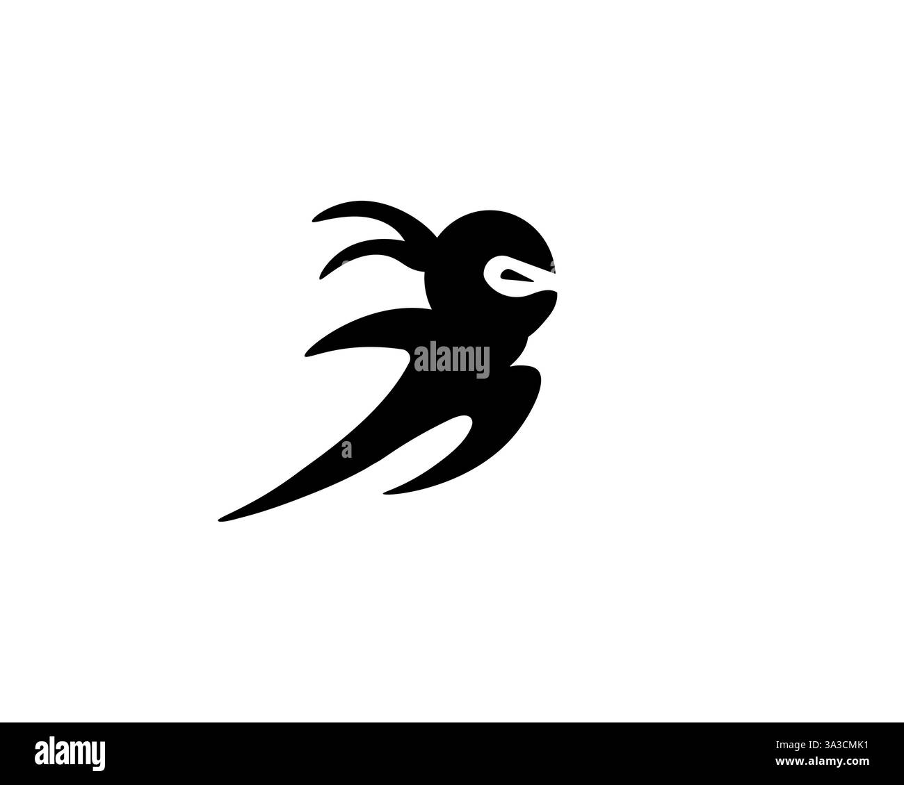 Abstract black silhouette of a bird in flight with elegant curved lines ...