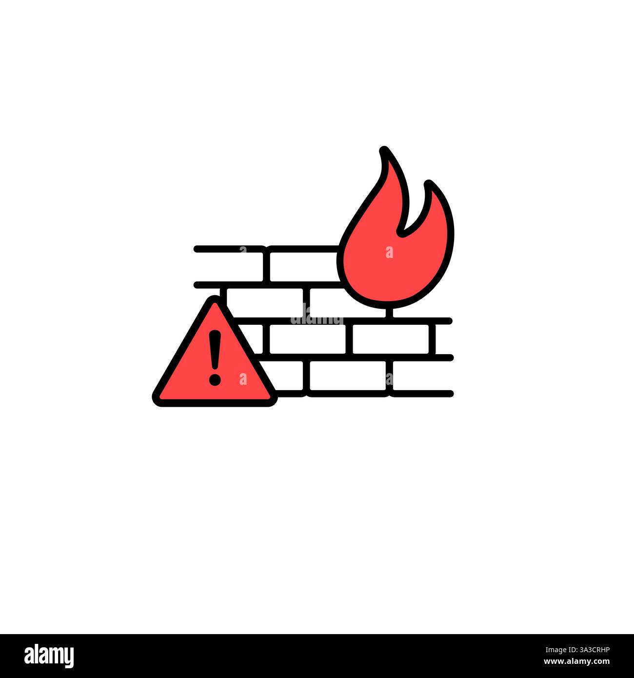 Firewall icon with fire symbol and warning sign representing ...