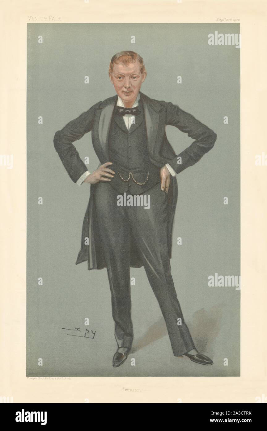 VANITY FAIR SPY CARTOON Winston Churchill. Chancellor. Prime Minister 1900 Stock Photo