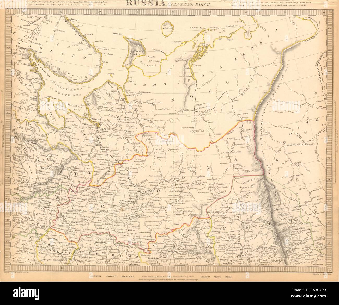 RUSSIA.Arkhangelsk Vologda VIatka Perm Olontez Iaroslavl.SDUK 1844 old map Stock Photo