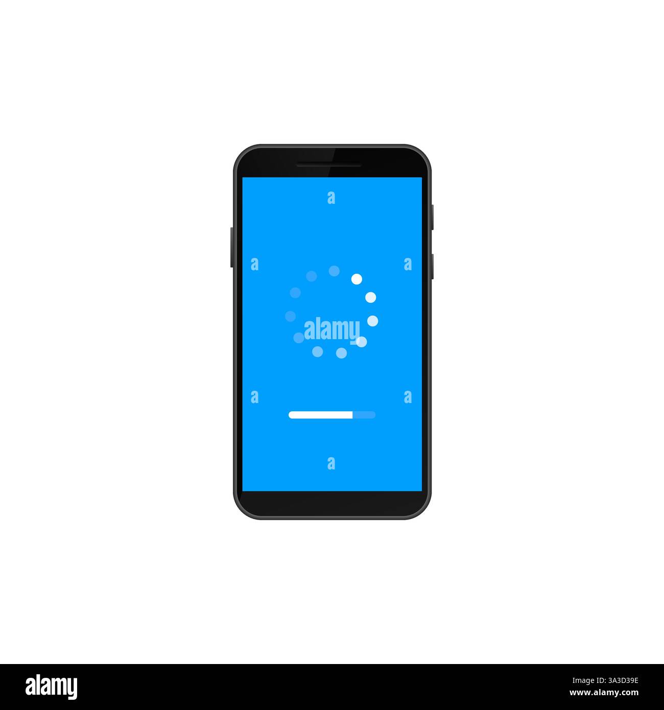 Smartphone displaying loading screen with circular progress icon on blue seen Stock Vector