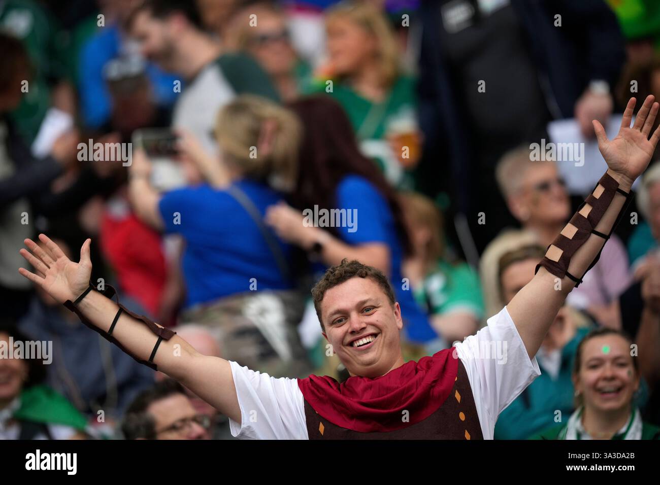 Italy's fan waits in the stands for the start of the Six Nations rugby ...