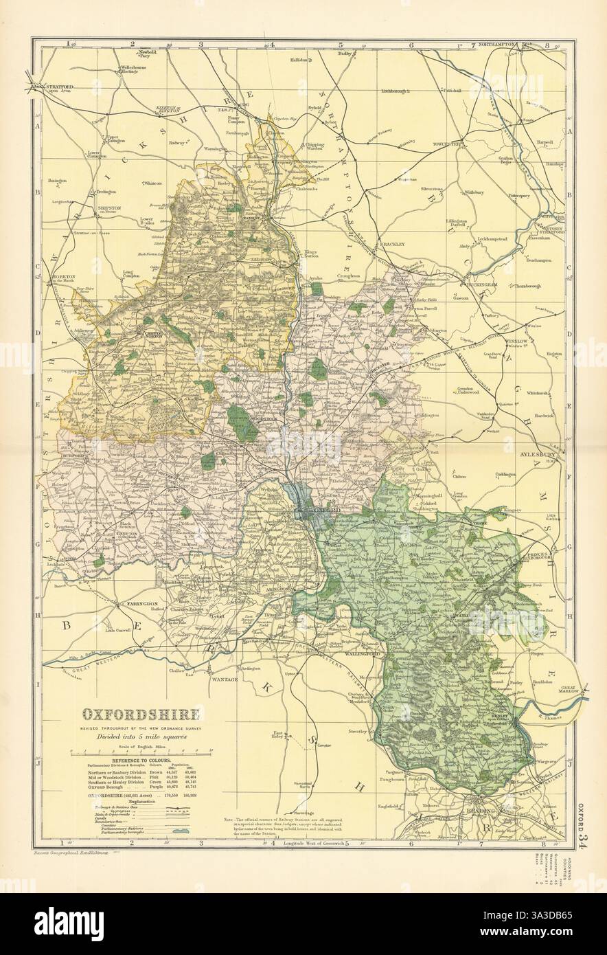 OXFORDSHIRE antique county map by GW BACON 1898 old plan chart Stock ...