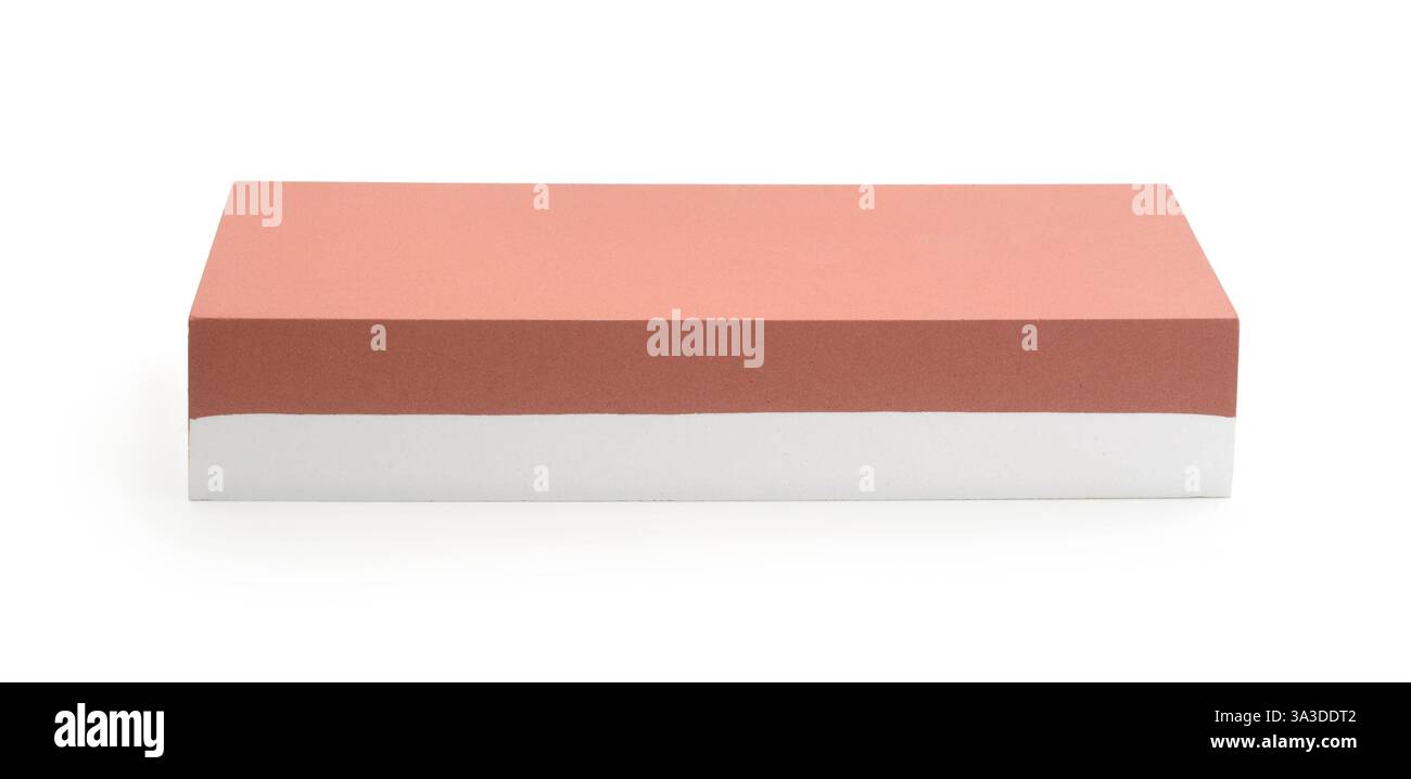 New rectangular abrasive stone for sharpening knives isolated on white. Stock Photo