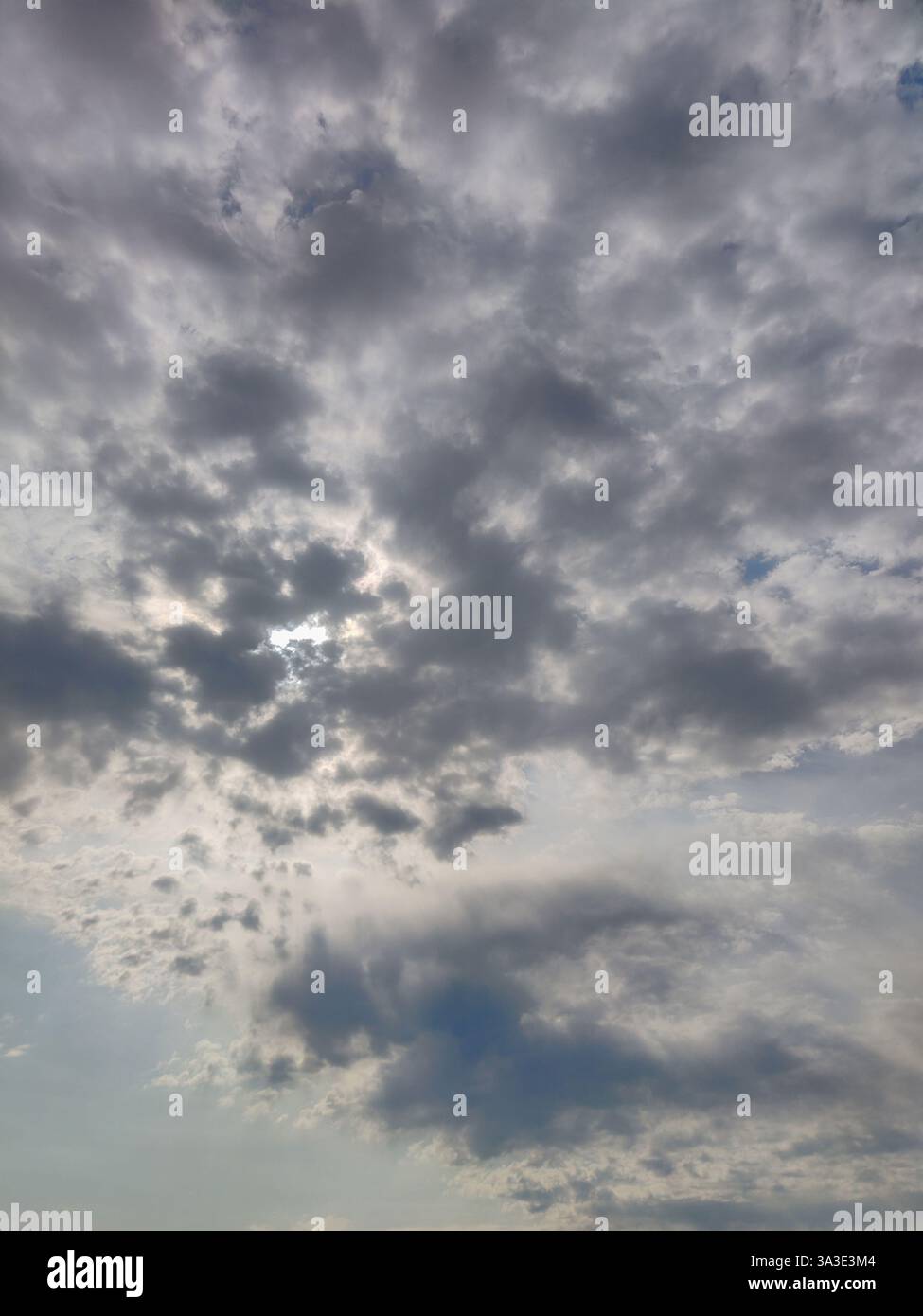 Storm dark clouds. Grey dramatic cloudy sky. Full frame. Copy space. Stock Photo