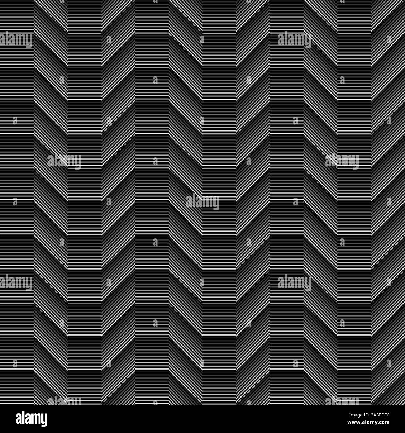 Geometrical lines shaded cubical seamless waves pattern on black Stock ...