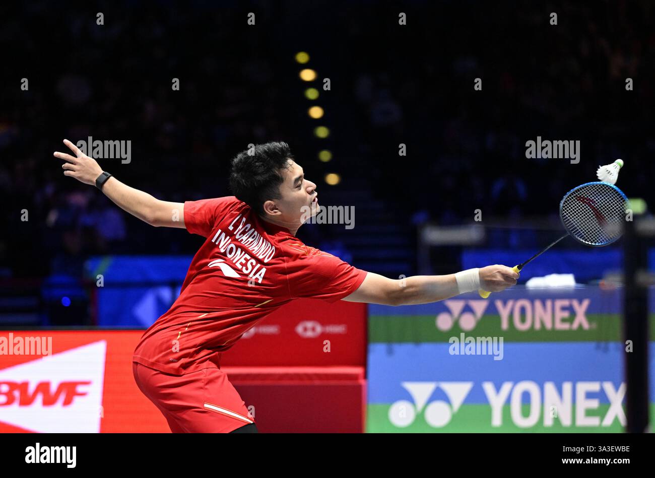 Utilita Arena, Birmingham, UK. 15th Mar, 2025. 2025 YONEX All England Open Badminton Championships Day 5; Mens Doubles, Leo Rolly CARNANDO (INA) and Bagas MAULANA (INA) versus Sabar Karyaman GUTAMA (INA) and Moh Reza Pahlevi ISFAHANI (INA), Leo Rolly CARNANDO plays a shot Credit: Action Plus Sports/17�Թ����� Live News Stock Photo