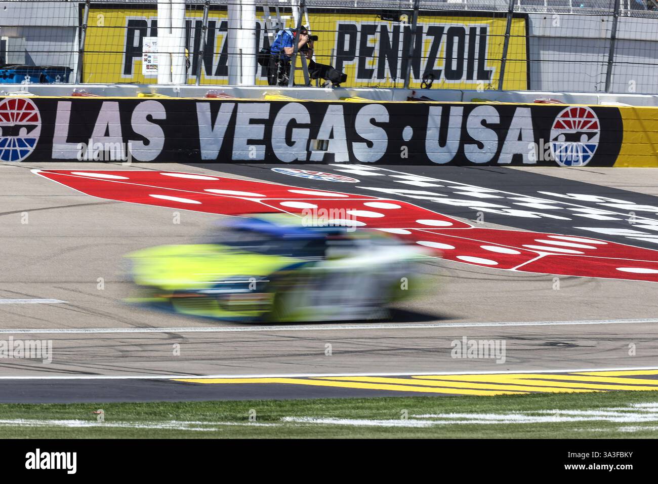 LAS VEGAS, NV - MARCH 15: A car drives past the start/finish line ...