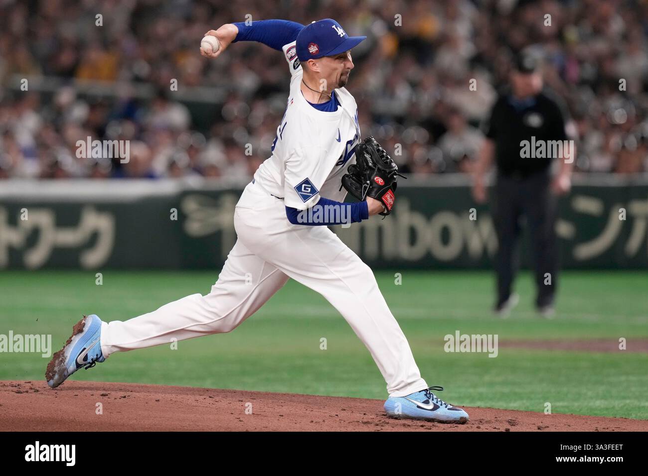 Los Angeles Dodgers pitcher Blake Snell works against the Hanshin ...