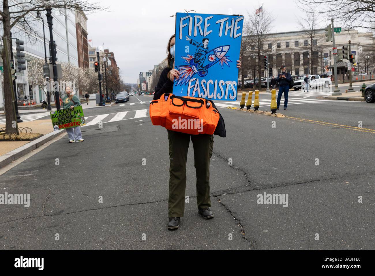 Hundreds of protesters gather and protest in front of the Fox News Washington, D.C., bureau on