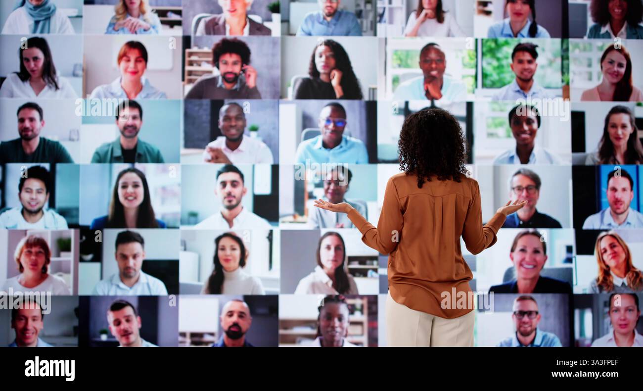 Online Live Conference Event With Virtual Audience Stock Photo