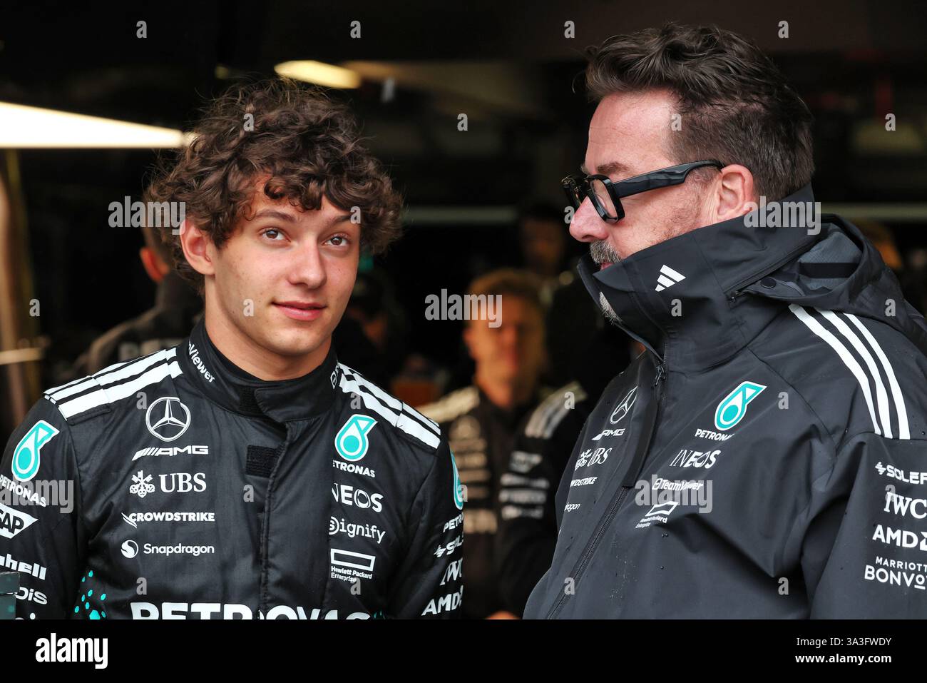Melbourne, Australia. 16th Mar, 2025. (L to R): Andrea Kimi Antonelli ...