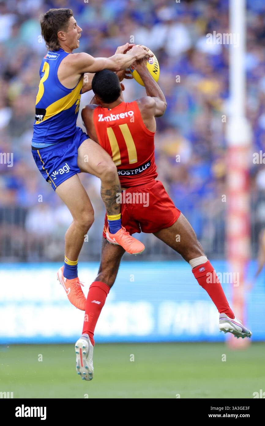 Perth, Australia. 16th Mar, 2025. Liam Baker of the Eagles and Touk