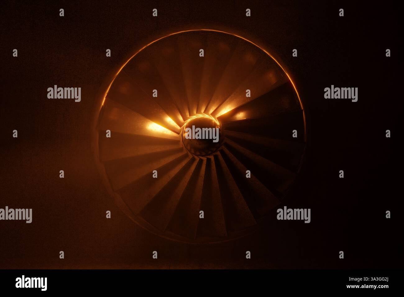 Old. If Rotation 3d rendering of an old rotation turbine illuminated from yellow light ...