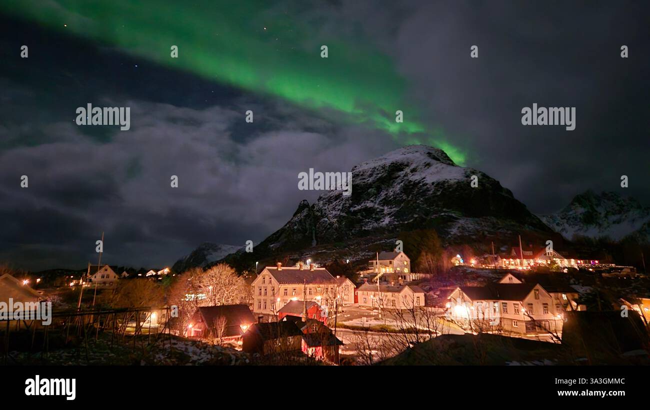 Northern Lights over a mountain landscape in Norway - Smartphone Captured Stock Image