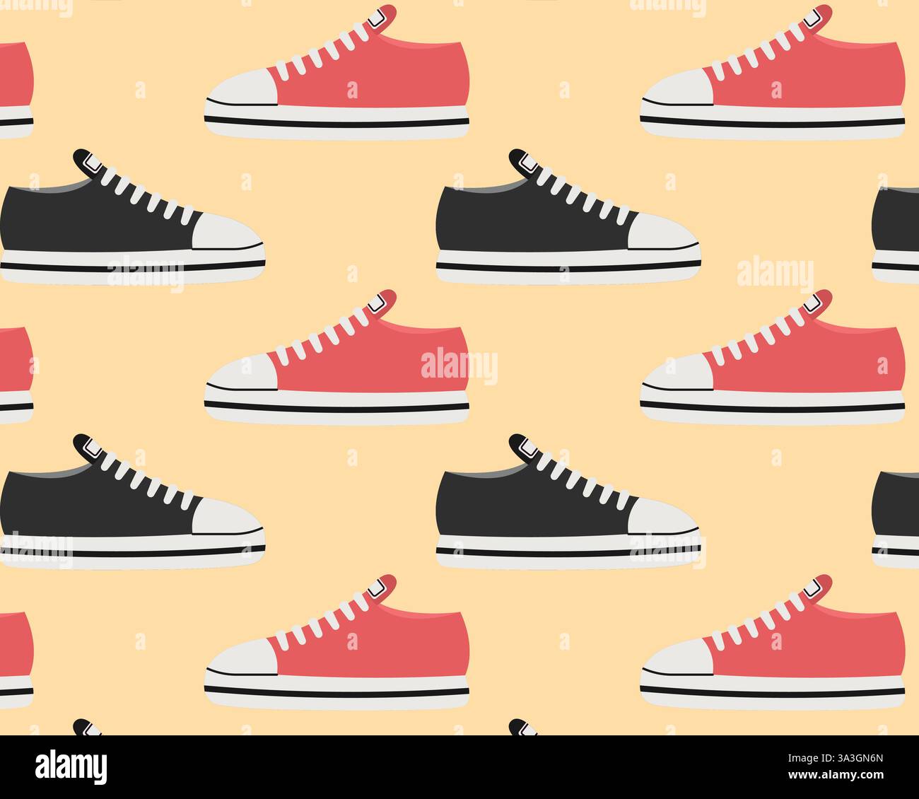 Black and red sneakers. Vector seamless pattern. Stock Vector