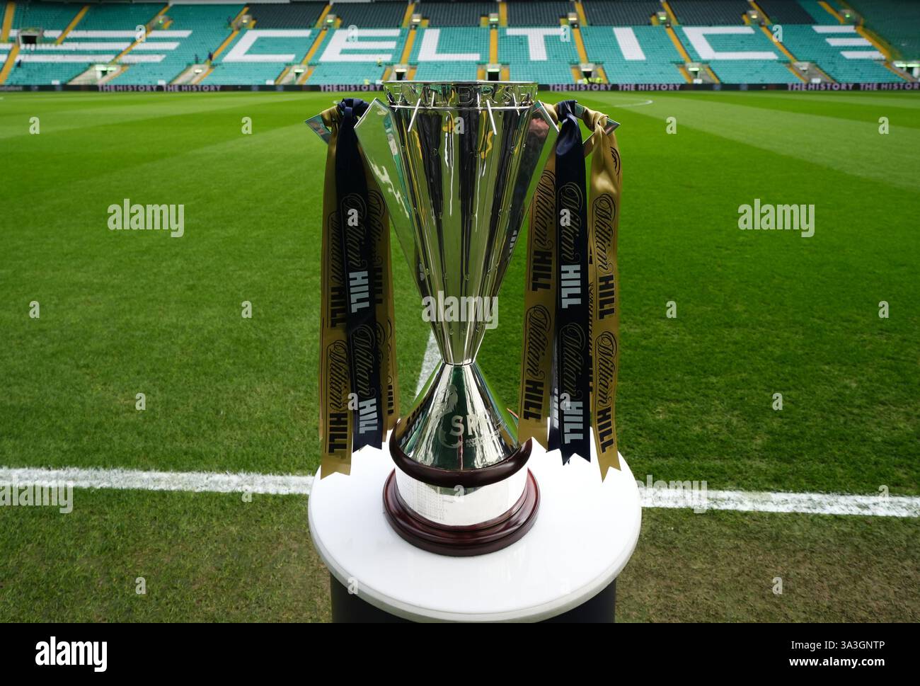 A general view of the William Hill Scottish Premiership trophy ahead of ...