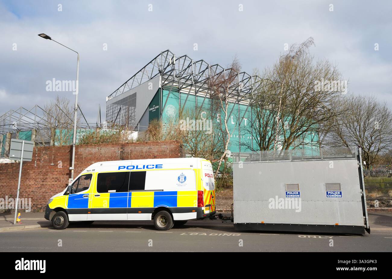 A police van ahead of the William Hill Premiership match at Celtic Park ...