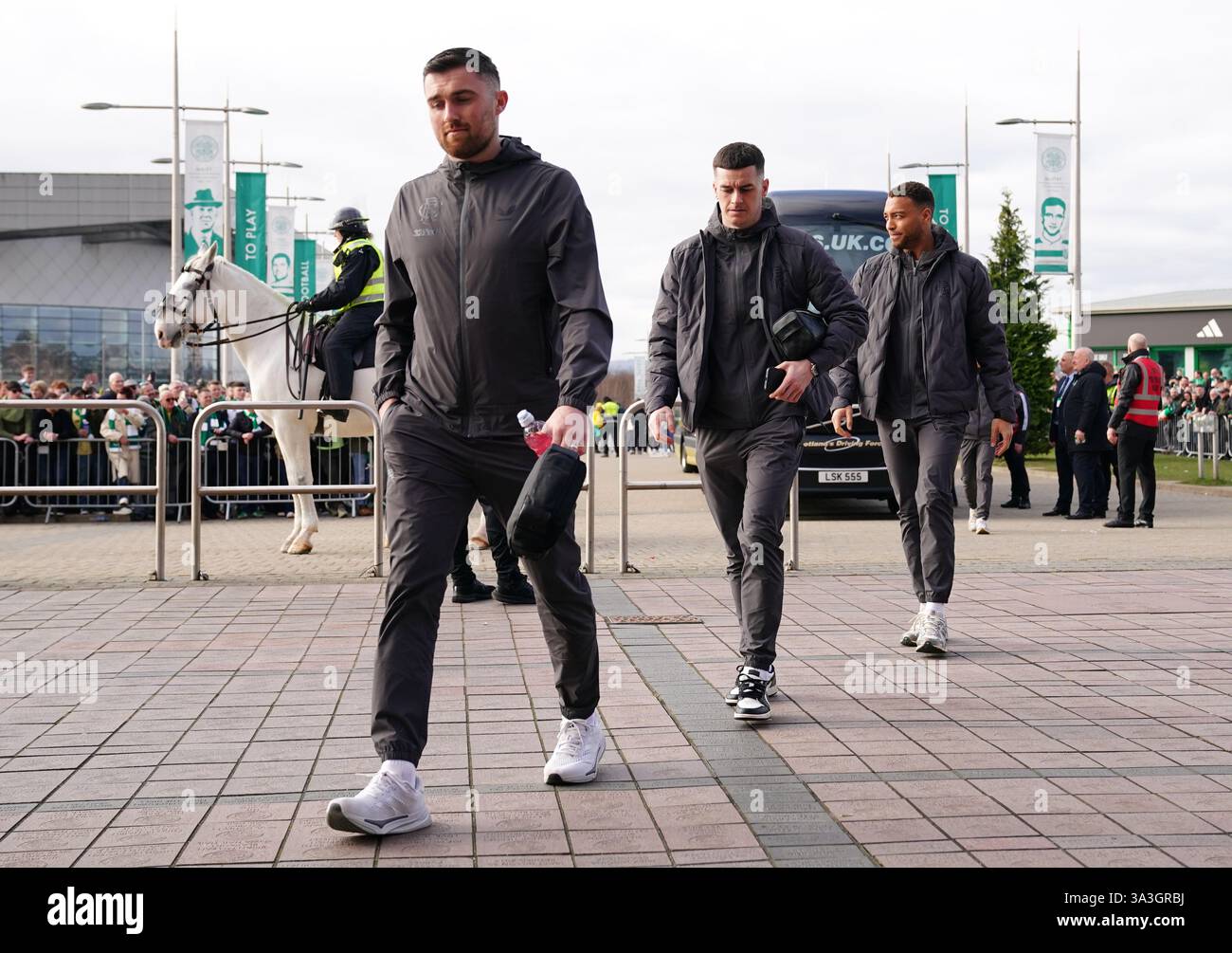 Rangers players arrive ahead of the William Hill Premiership match at ...