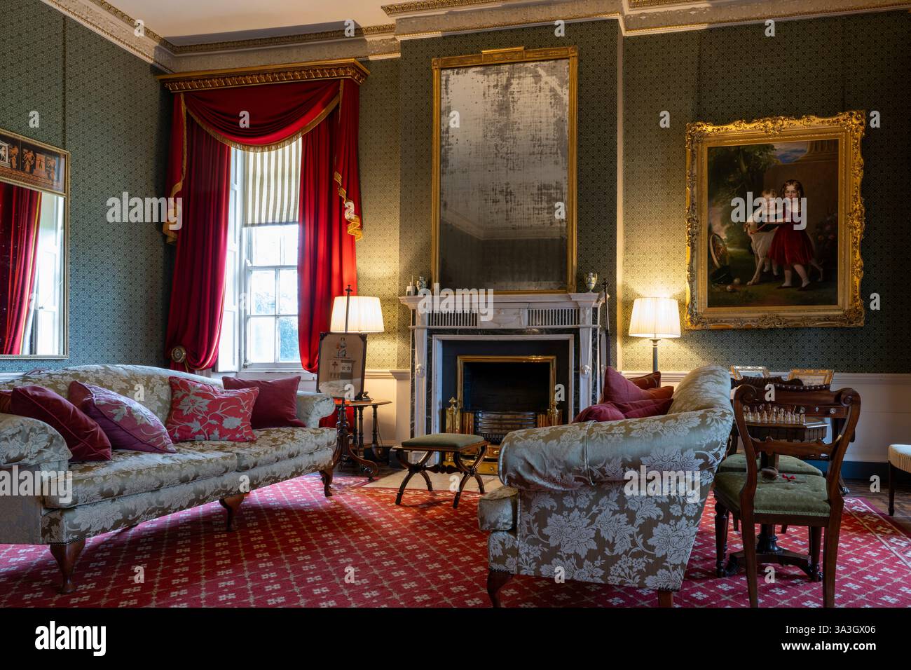 Hanbury Hall, Droitwich Spa, Worcestershire, England, UK -interior view of the drawing room Stock Photo