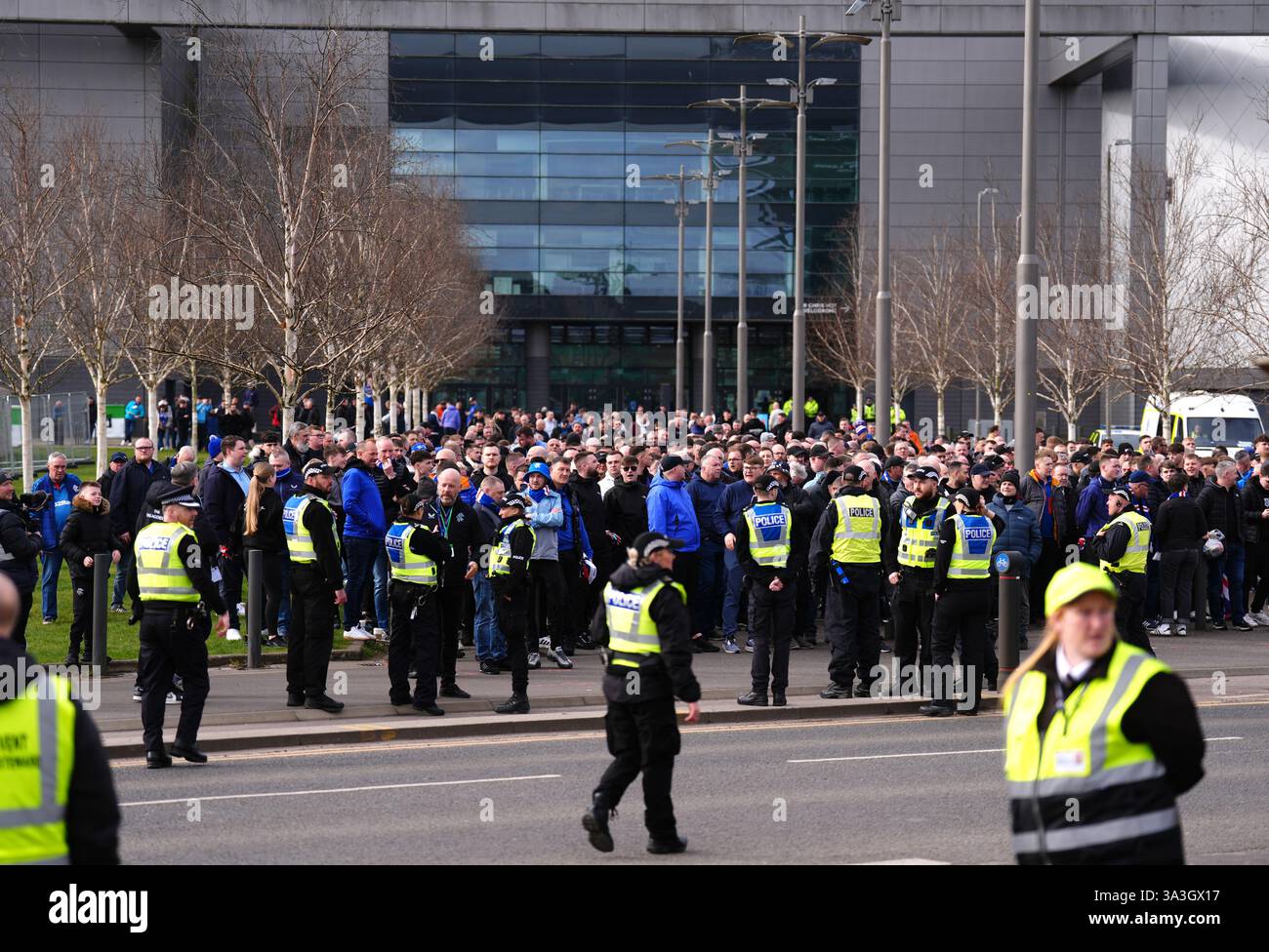 Police officers and Rangers fans ahead of the William Hill Premiership ...