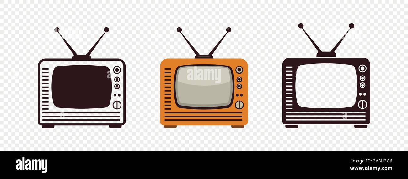 Retro TV Set. Vector Vintage Television Collection. Old TV Icon Pack ...