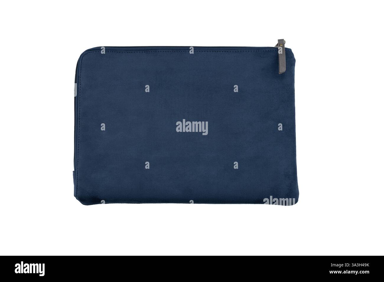 Blue modern computer bag, case with open zipper on white background, laptop sleeve Stock Photo