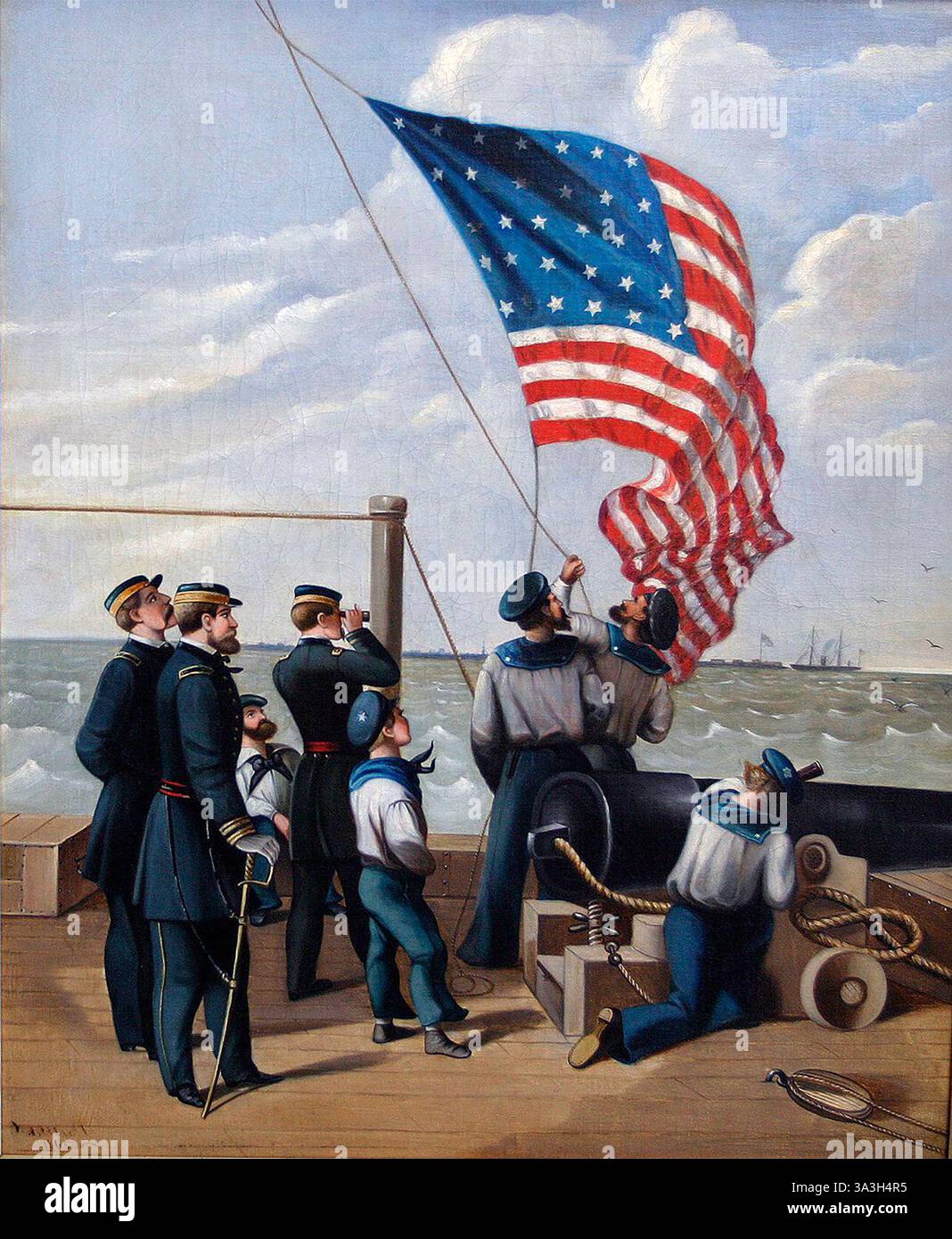 Painting of Gun Boats Blockade Mobile Bay, Alabama, Our Flag is There ...