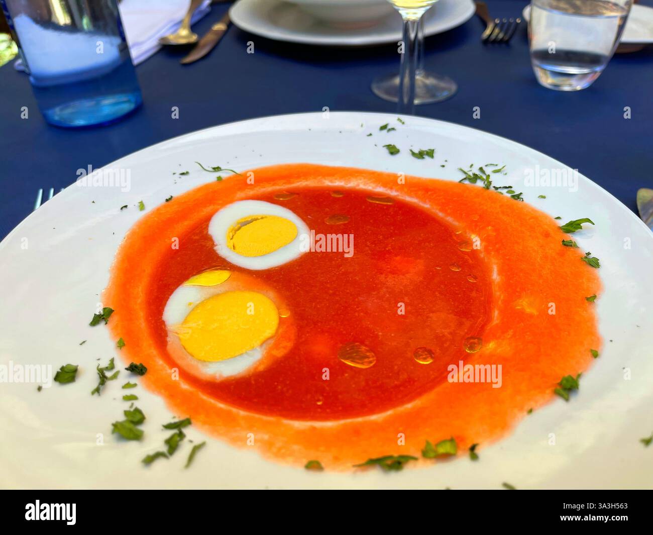 Salmorejo serving. Spain. - Smartphone Captured Stock Image