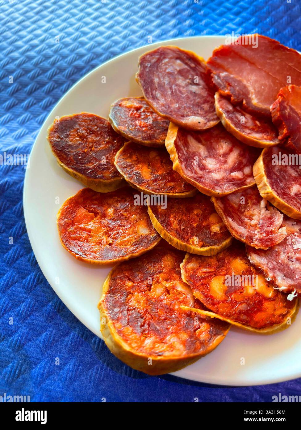 Iberian sausages: chorizo, salchichon and loin. Spain. - Smartphone Captured Stock Image