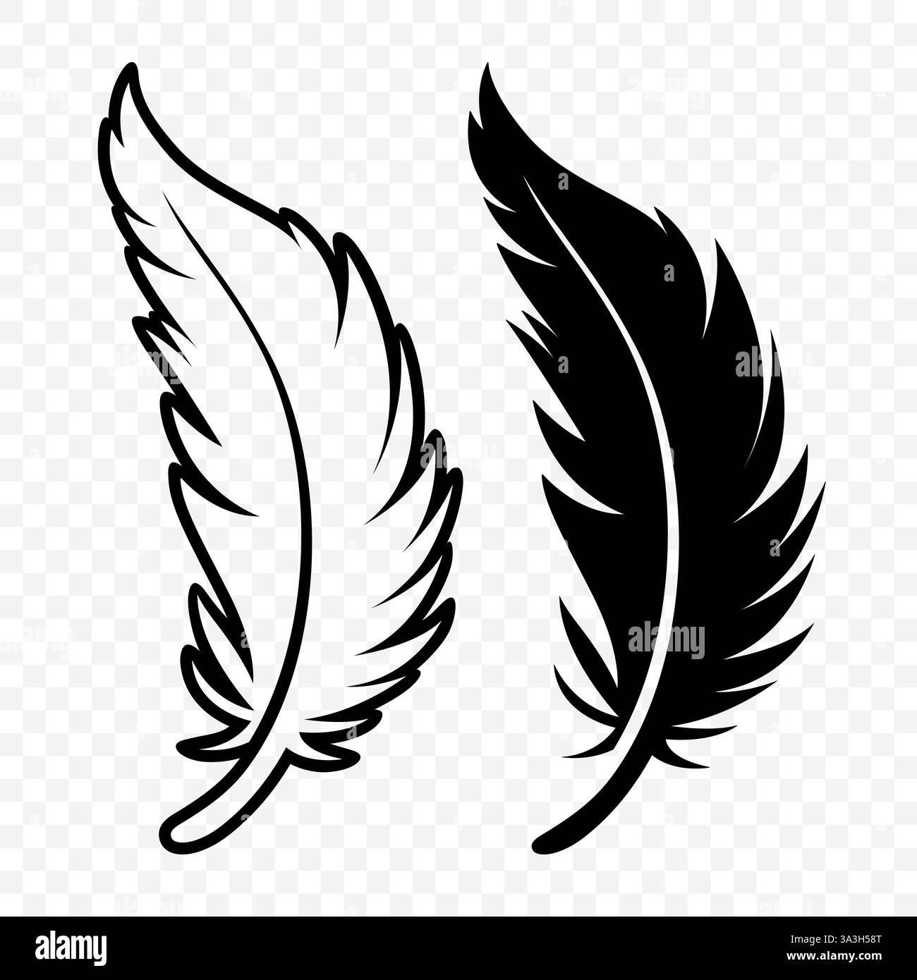 Vector Black and White Fluffy Feather Logo Icons. Silhouette Feather ...