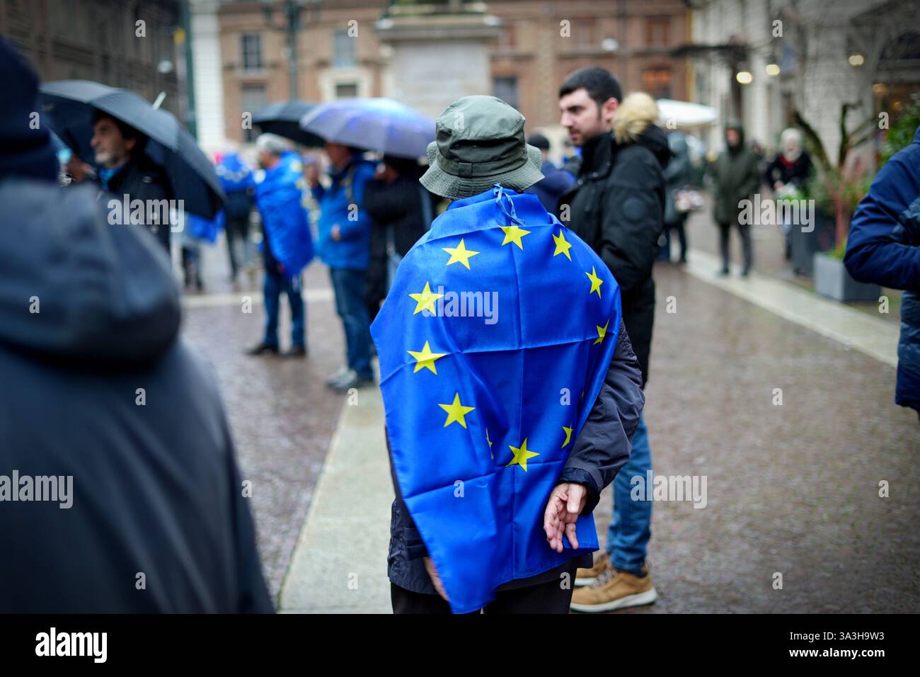 Turin, Italy - March 15, 2025: Pro-Europe rally People taking part in ...