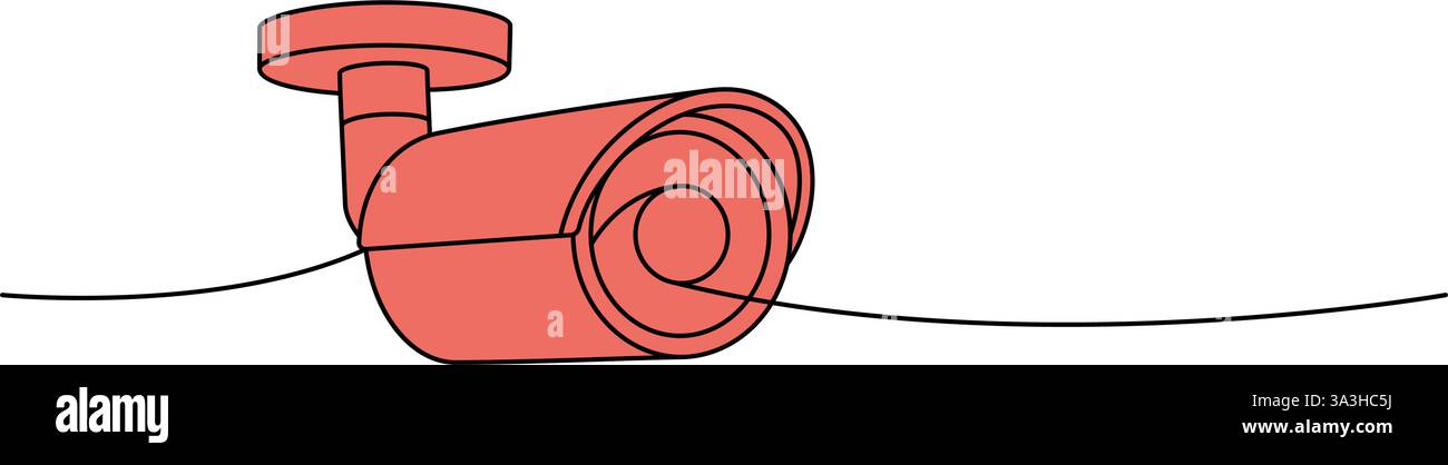 CCTV video camera one line colored continuous drawing. Video surveillance. Vector illustration Stock Vector