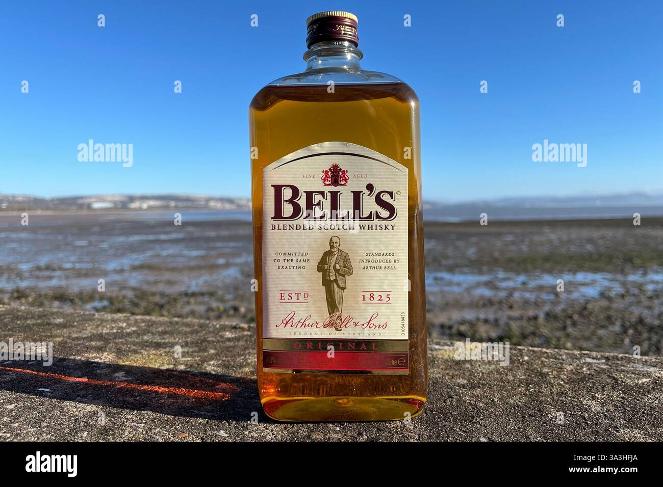 A 1 Litre Plastic Bottle of Bell's Blended Scotch Whisky bottled at 40% ABV. 6th February 2025. - Smartphone Captured Stock Image