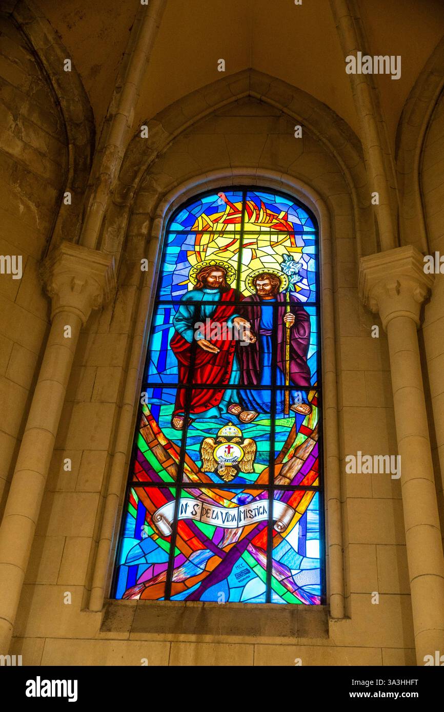 A vibrant stained glass window in a church beautifully depicts Jesus ...
