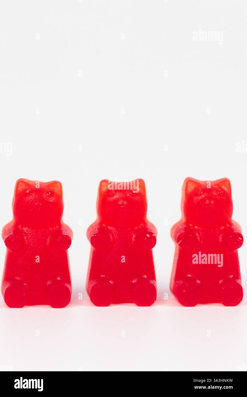 Homemade red gummy bear candy isolated on white background Stock Photo