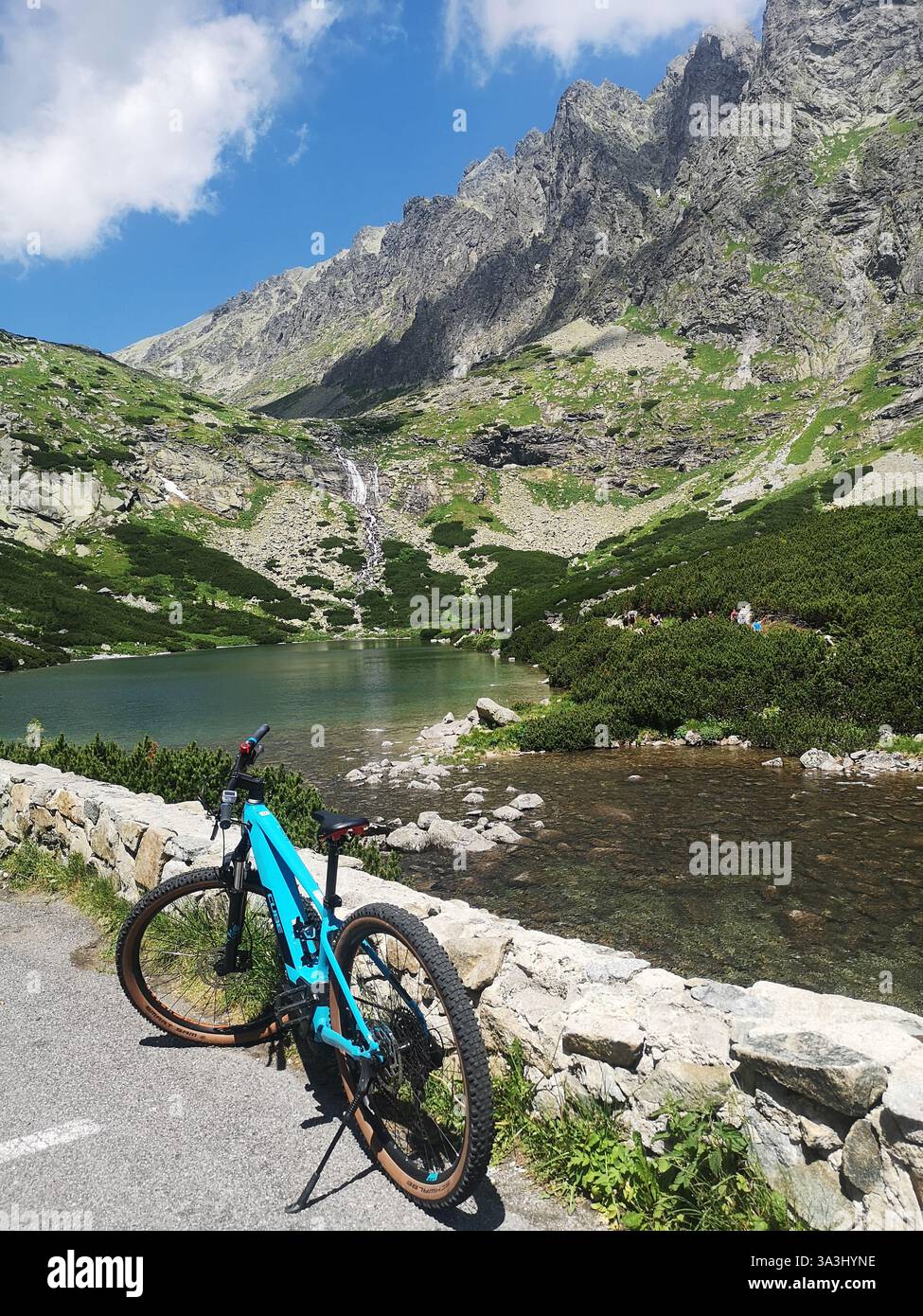 Sliezsky Dom mountain hotel in Slovakia. Stunning views of the Tatra mountains, lake, waterfalls and is popular destination for cyclists and walkers. - Smartphone Captured Stock Image