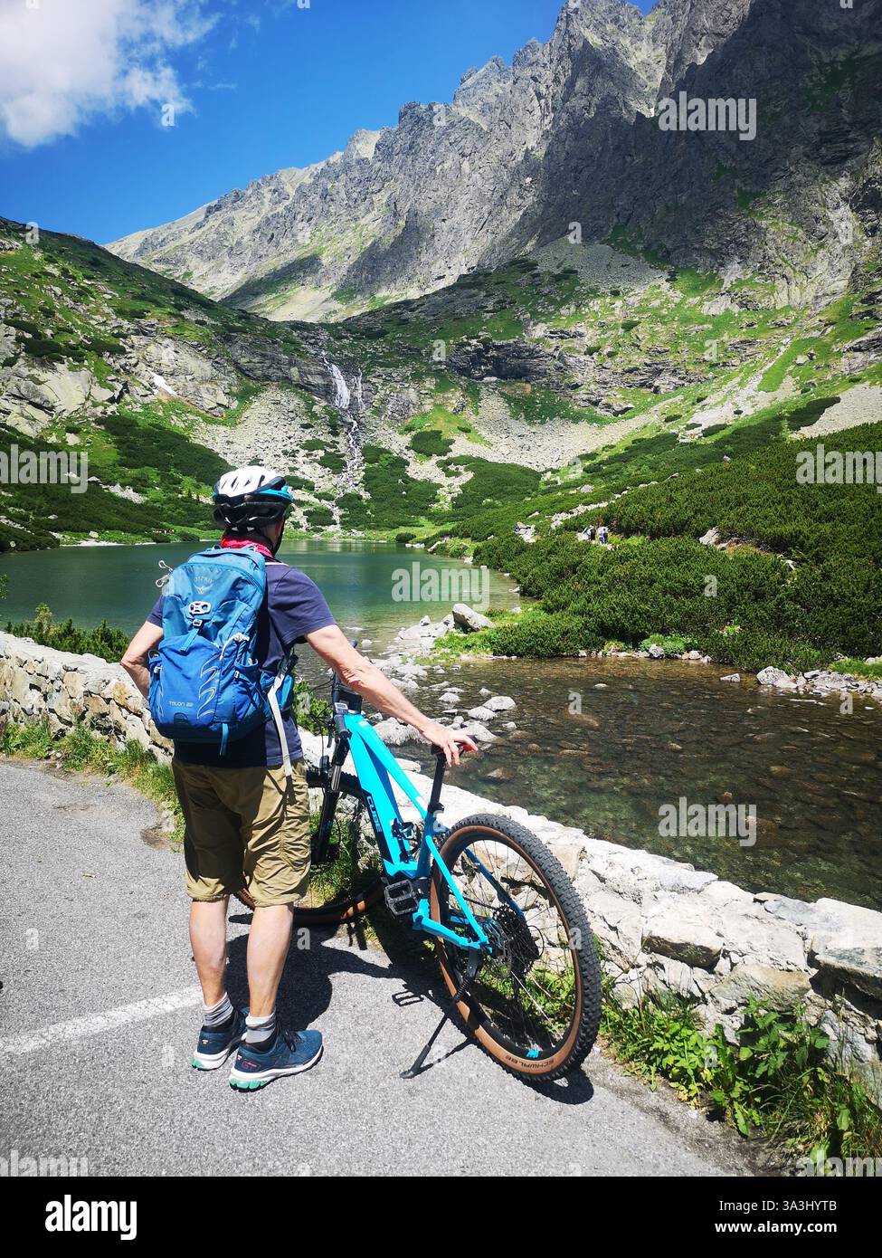 Sliezsky Dom mountain hotel in Slovakia. Stunning views of the Tatra mountains, lake, waterfalls and is popular destination for cyclists and walkers. - Smartphone Captured Stock Image