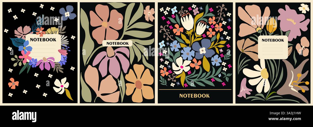 Set of notebook cover abstract botanical designs Stock Vector Image ...