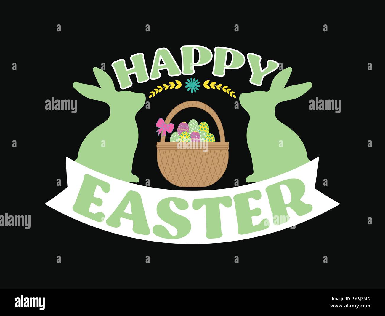 Happy easter card with decorative eggs, cute bunnies vector illustration Stock Vector