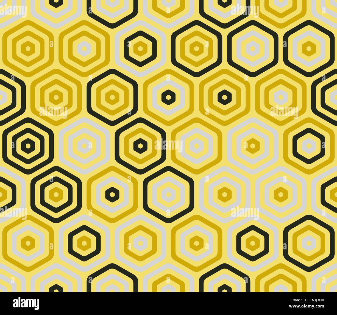 Vector seamless pattern. Bold rounded stacked hexagon cells. Large hexagon shapes. Multiple tones color palette. Seamless pattern. Stock Vector