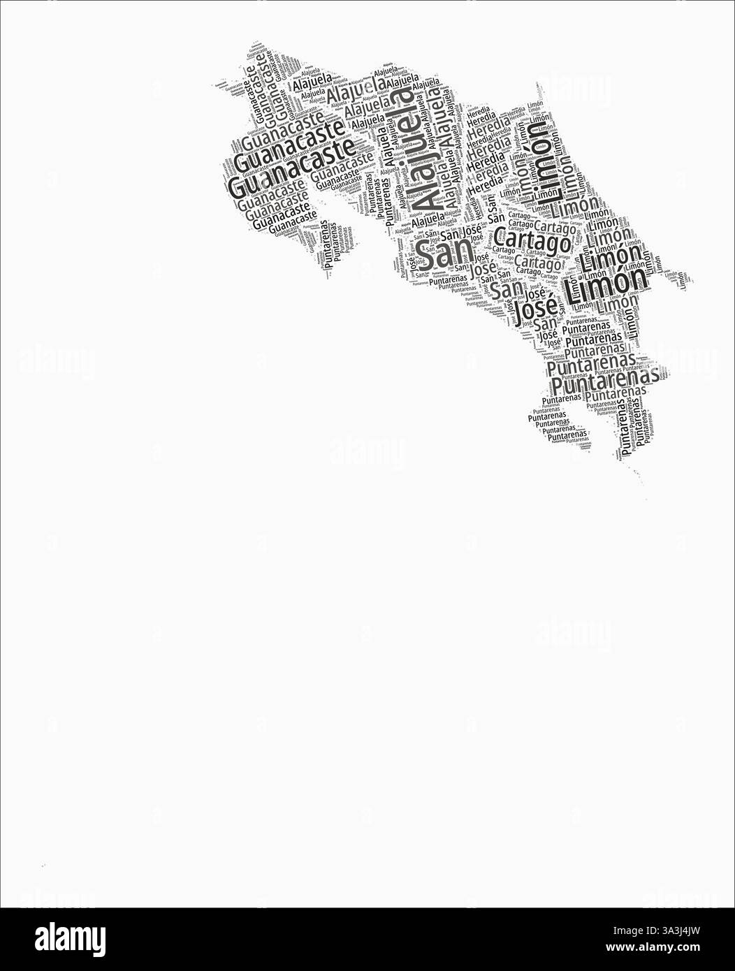 Costa Rica Text Style Regions. Country region names word clouds in Spanish language. Beautiful vector illustration. Stock Vector